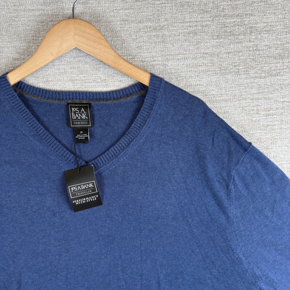 NEW Jos. A. Bank Traveler V-Neck Sweater Mens 2X Blue Pima Cotton NWT Old Money